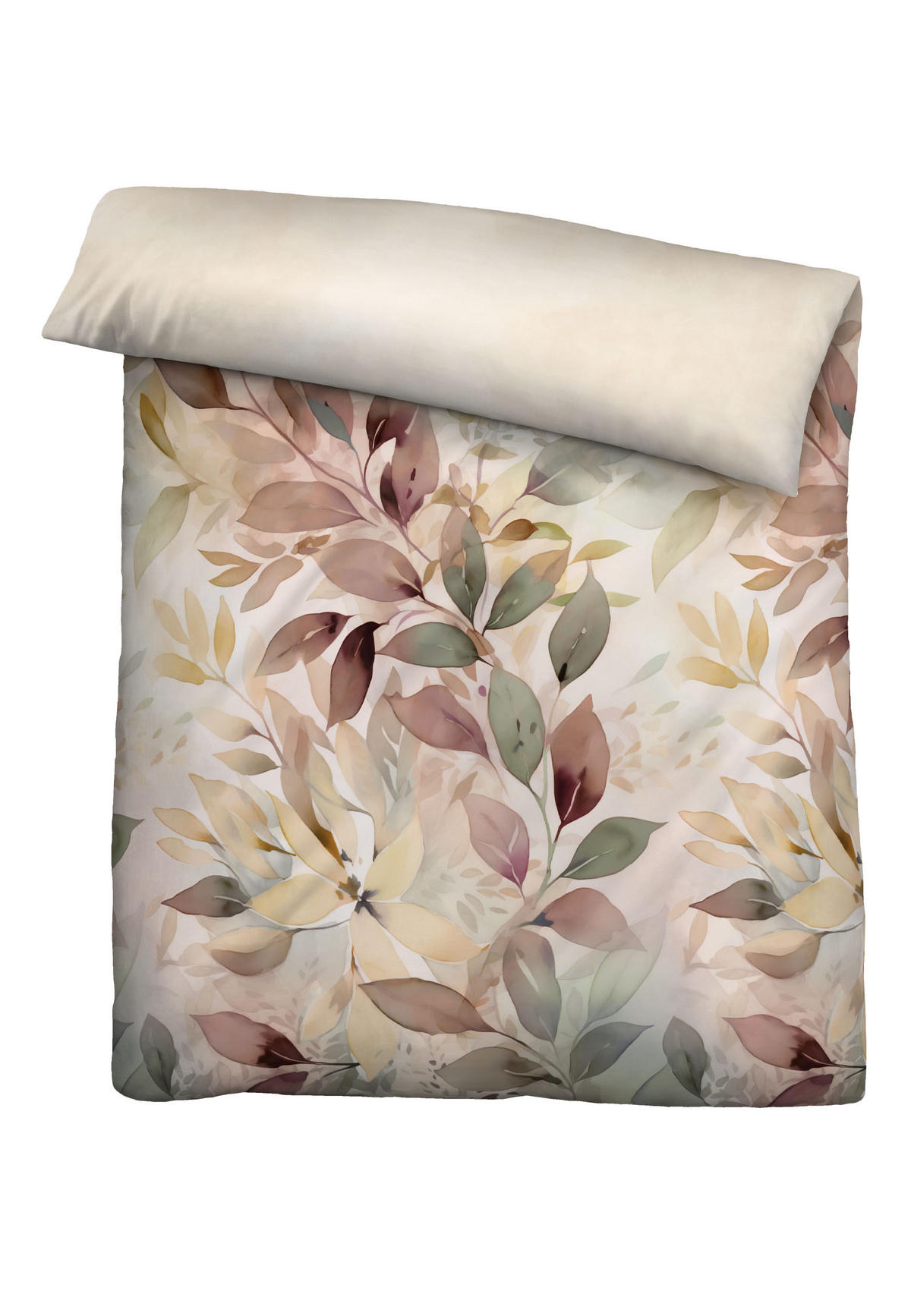 BETTWÄSCHE-GARNITUR Satin Blätterranke macchiato, 135x200 cm + 80x80 cm - Cappuccino, Textil (135/200cm) - biberna