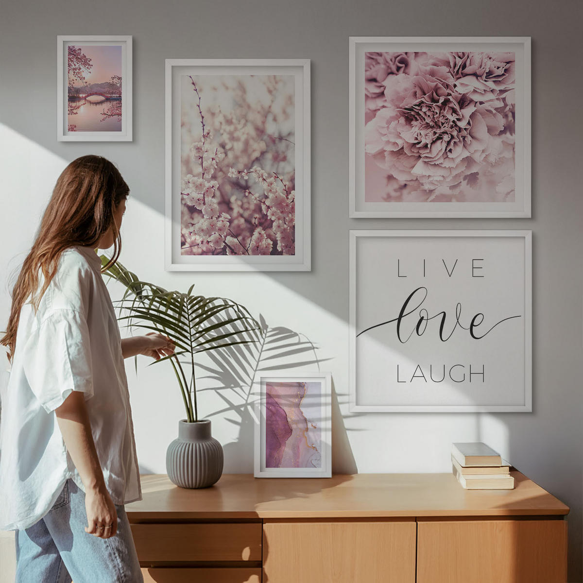 WANDBILDER 5er-Set - 50x50 cm & 20x30 cm & 40x60 cm Weißer Rahmen - Italienische Sonnenuntergänge - Weiß, Kunststoff (40/60cm) - ArtPrintCave