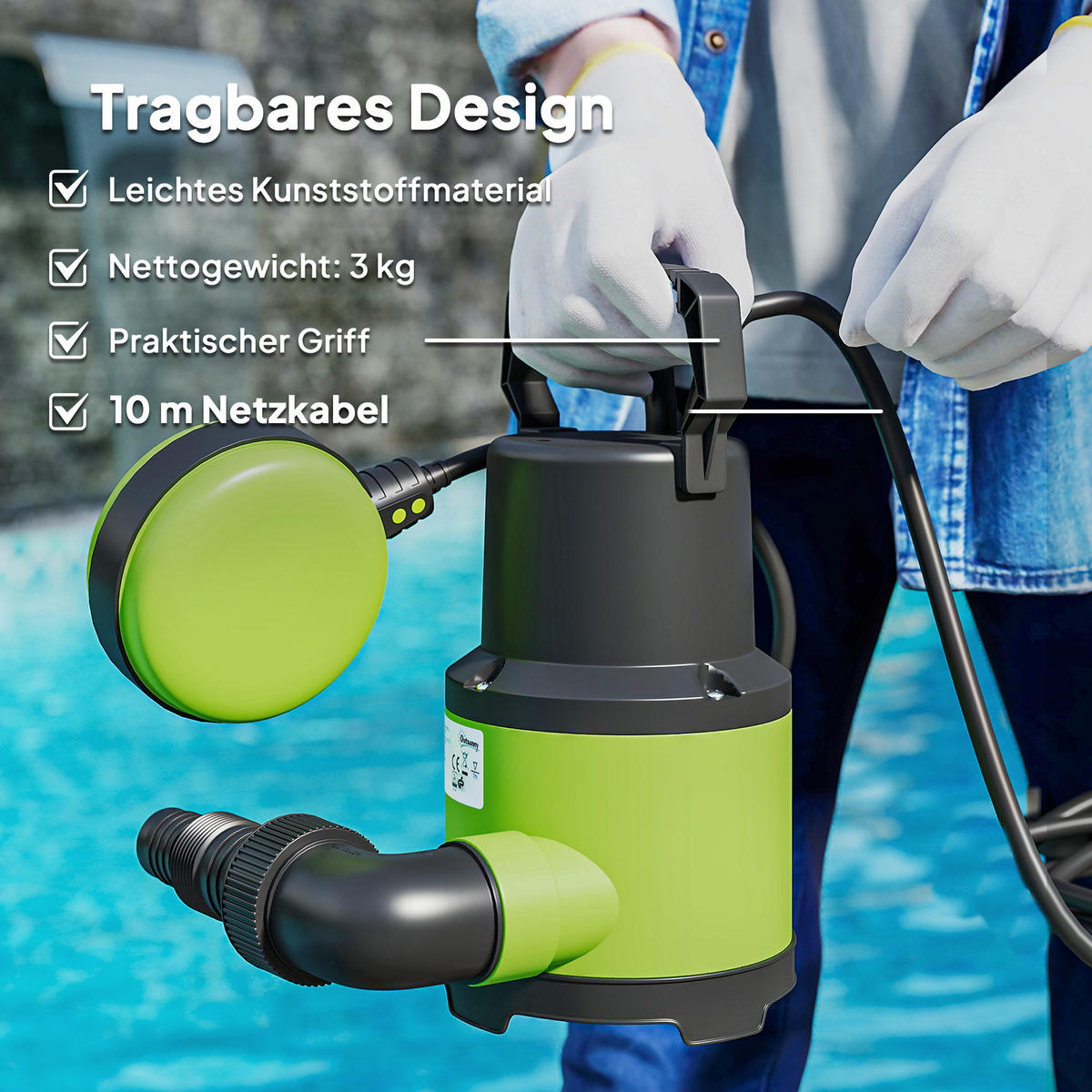 TAUCHPUMPE Kunststoff Grün - Grün, Kunststoff (14/27/16cm) - Outsunny