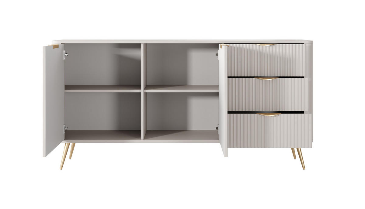 KOMMODE Lante 163 Beige, Goldene Beine, Kombikommoden mit 3 Schubladen - Beige, Holzwerkstoff (163/81/38cm) - Bettso