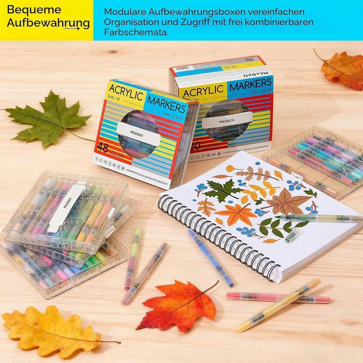 ACRYLSTIFTE Set 48 Farben Doppelspitze Pinselspitze - Multicolor, Kunststoff (1/1/17cm)