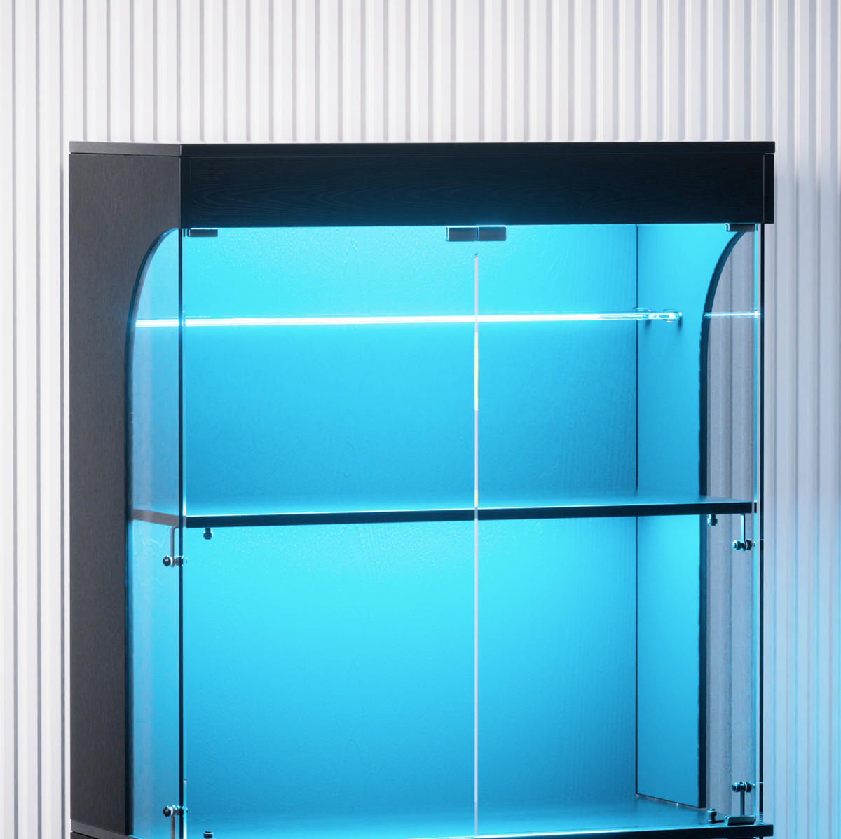VITRINE 80/35/165 cm schwarz aus Glas und Holzwerkstoff mit LED-Beleuchtung - Schwarz, Glas (35/165/80cm) - OKMYHOME
