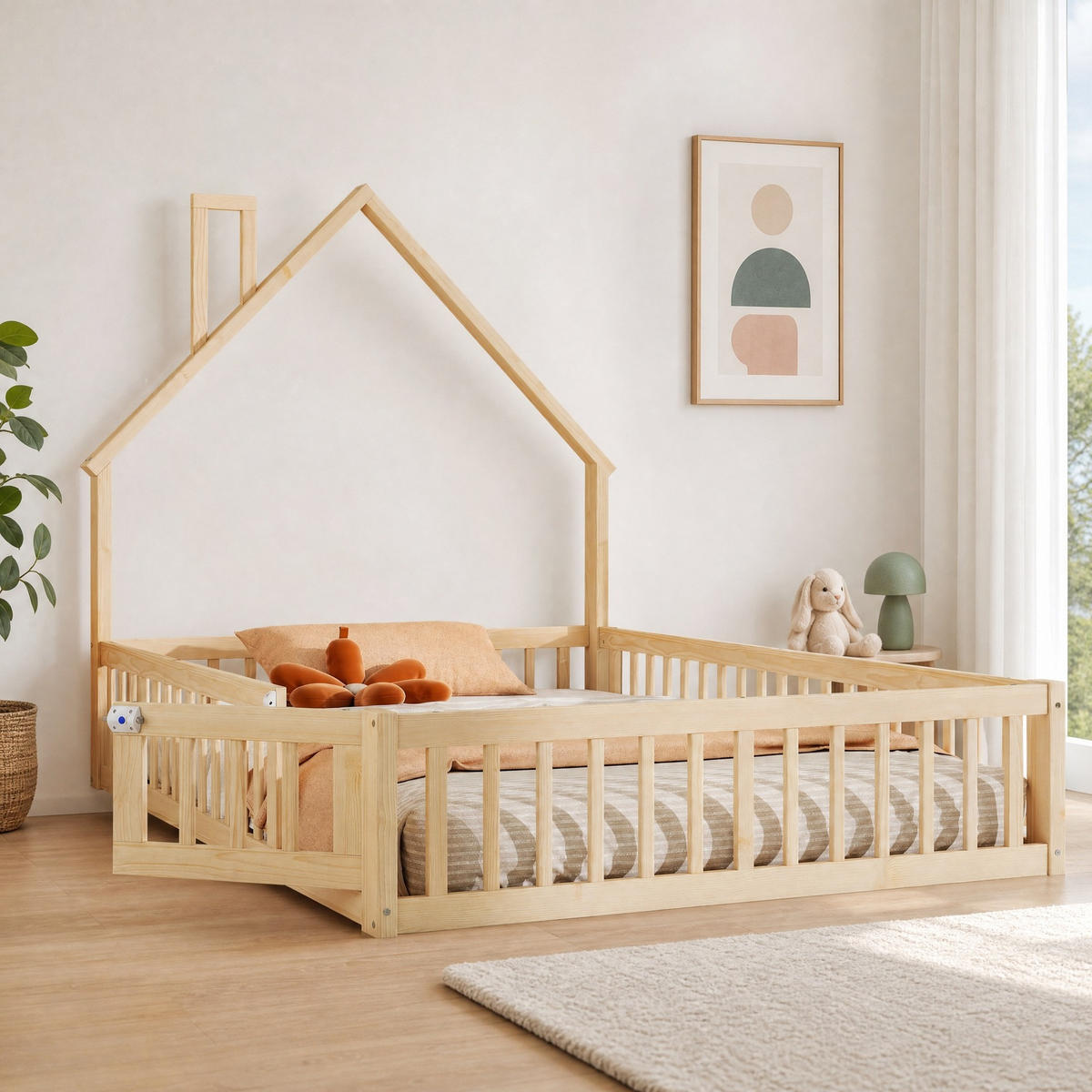KINDERBETT 140/200 mit Sicherheitsgitter und Lattenrost in Natur - Naturfarben, Holzwerkstoff (140/200cm) - EVRYAE