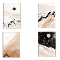 POSTER Set mit 4 Blätter und abstrakten Formen mit braunen Tönen A3 Schwarzer Rahmen - Schwarz, Papier (29.7/3cm) - Nacnic