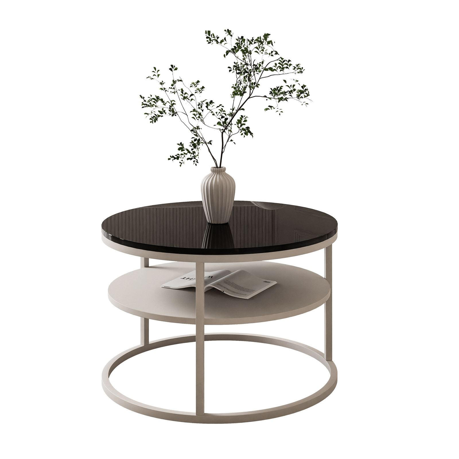 COUCHTISCH CIRI SLIM KASCHMIR HOCHGLANZ mit Regal - Beige, Holzwerkstoff (60/60/42cm) - Lookway