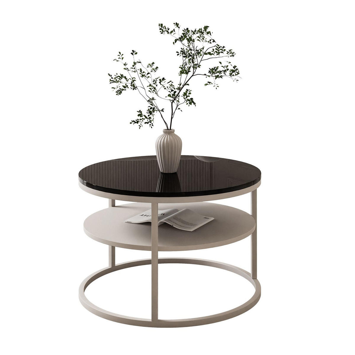 COUCHTISCH CIRI SLIM KASCHMIR HOCHGLANZ mit Regal - Beige, Holzwerkstoff (60/60/42cm) - Lookway
