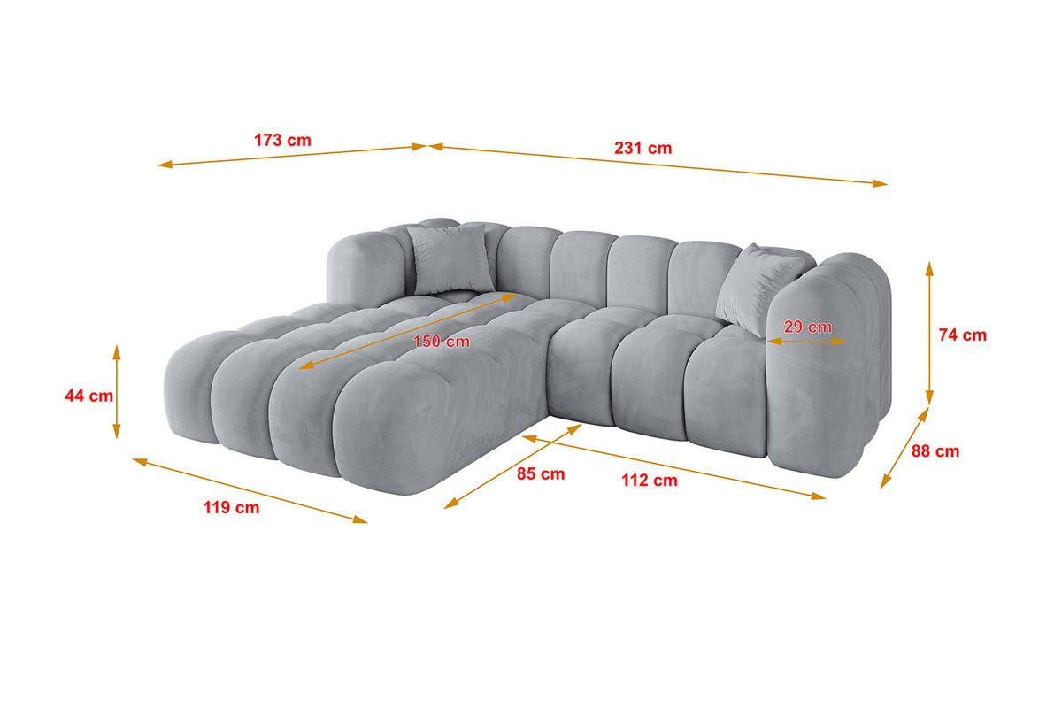 ECKSOFA Ottomane Links OLEA-L1 - 231x173x74 cm Titanfarben - Titanfarben/Schwarz, Holzwerkstoff/Kunststoff (231/173cm) - ALTDECOR