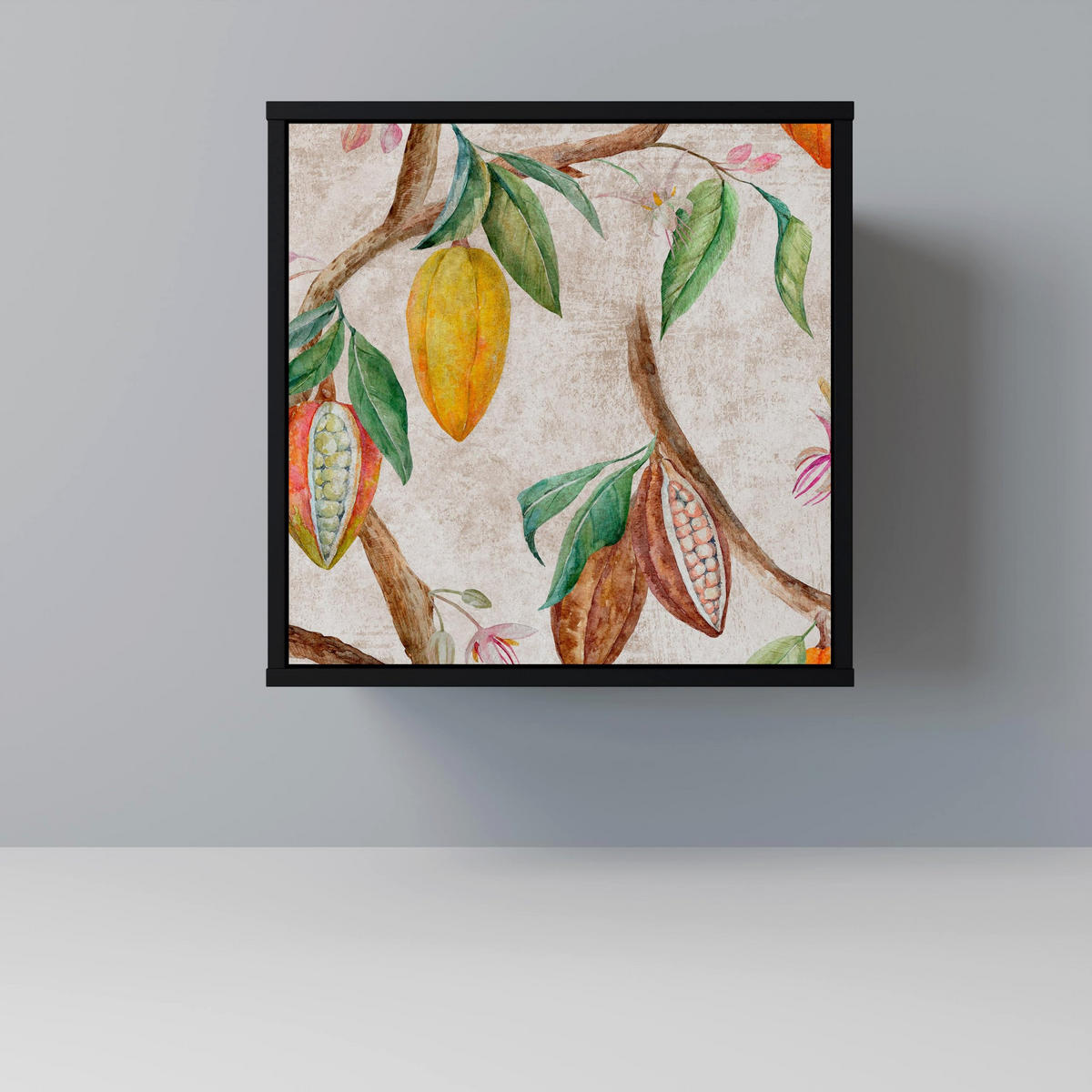 SIDEBOARD COCOA FRUITS, Schwarz, 57,5x42x67,5 cm, Schwarze Metall-Rahmenfüße - Multicolor/Schwarz, Holzwerkstoff/Metall (57.5/67.5/42cm) - SpaceRebels