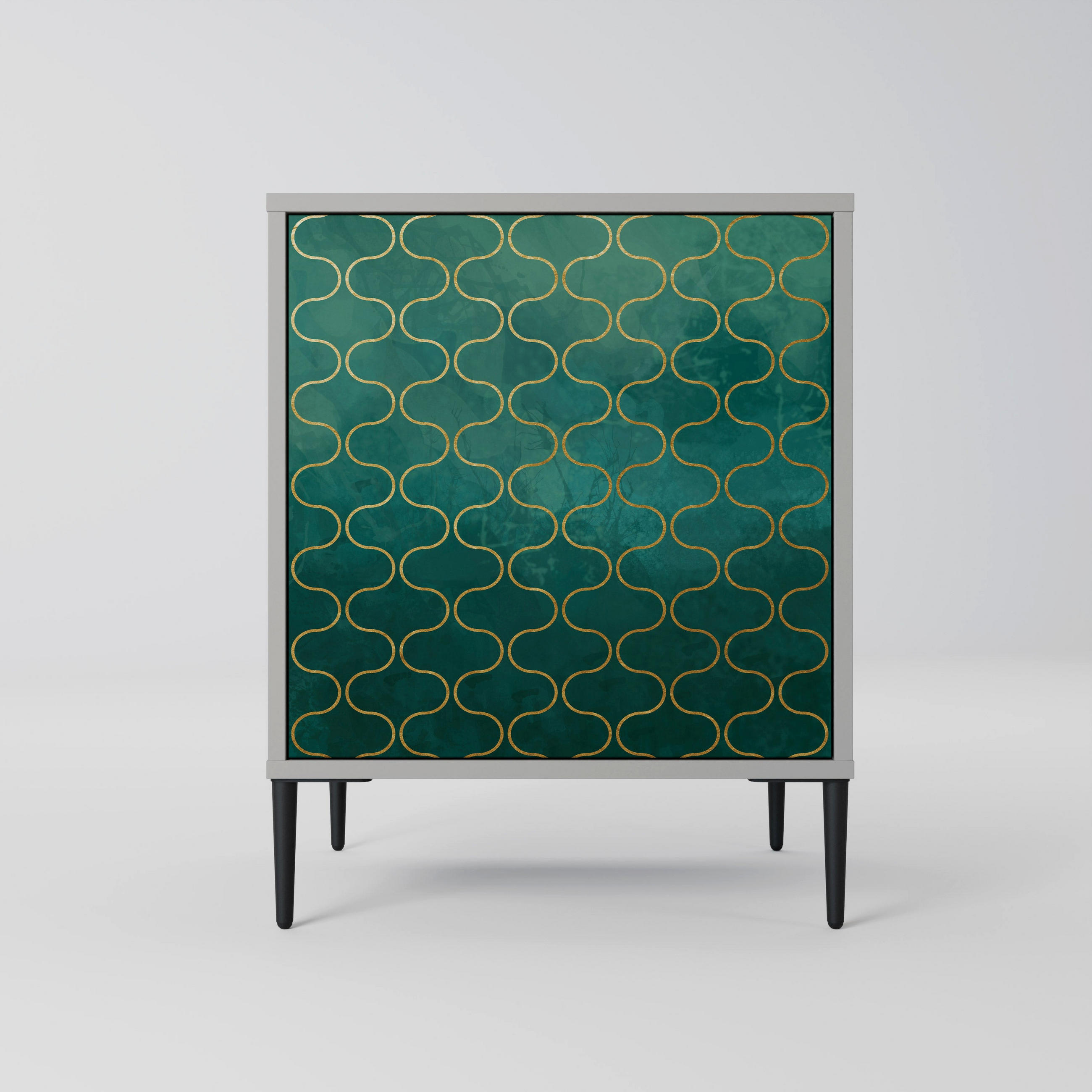 SIDEBOARD TESSELATED GREENERY, Grau, 57,5x42x72,5 cm, Schwarze Metallfüße - Multicolor/Schwarz, Holzwerkstoff/Metall (57.5/72.5/42cm) - SpaceRebels