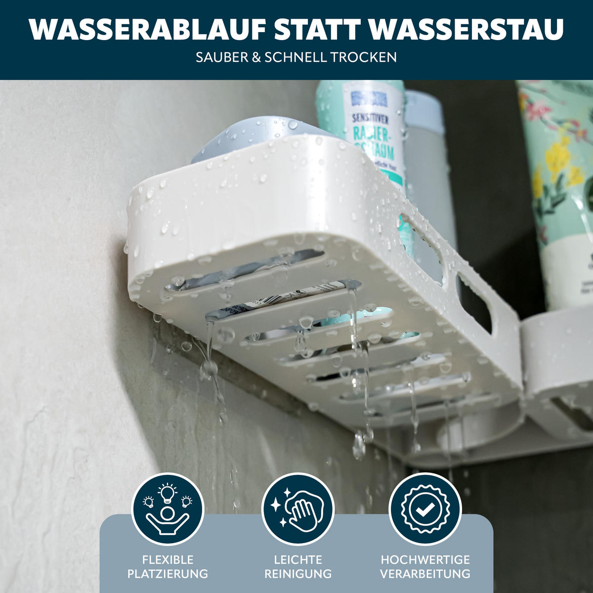 DUSCHABLAGE zum Kleben, Kunststoff, Grau - Grau, Kunststoff (32.5/4/11cm) - eluno