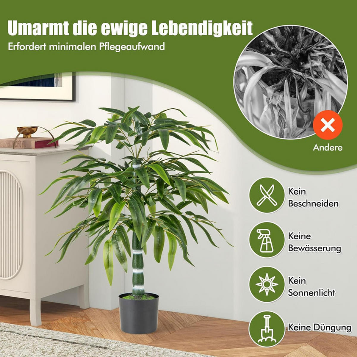 KÜNSTLICHER BAMBUS verstellbare Zweige grün(2er-Set) - Grün, Kunststoff (100cm) - COSTWAY