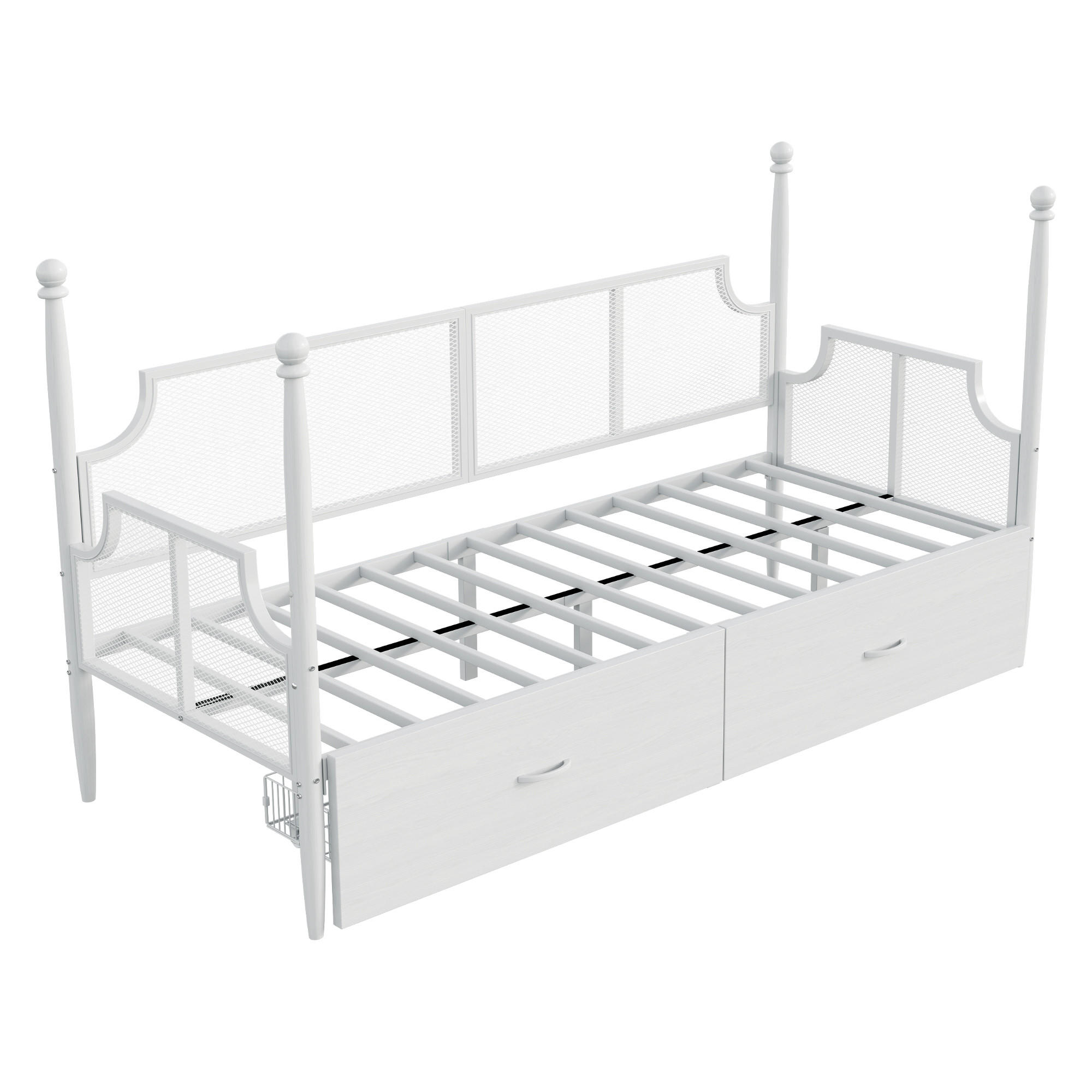 METALLBETT 90/200 cm DE-01407, in Weiß, mit 2 Schubladen und Vintage-Design - Weiß, Metall (90/200cm) - ComfortXL