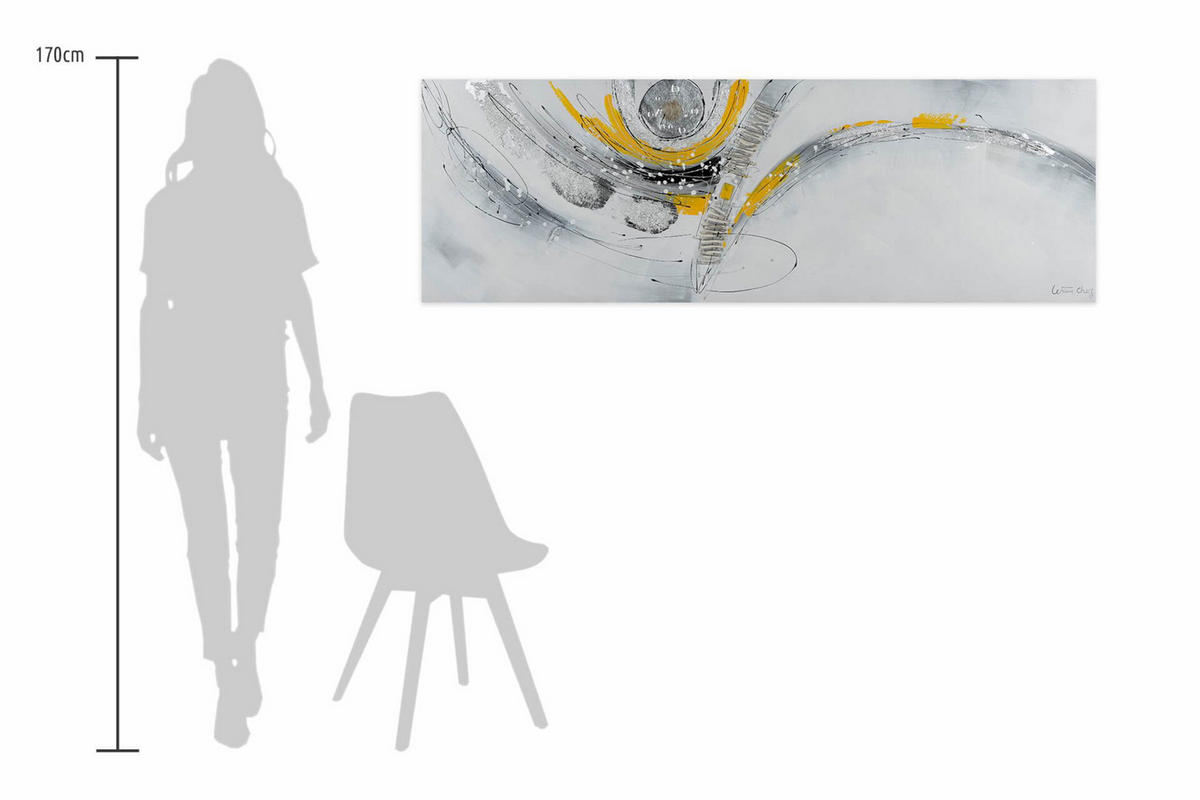 ACRYLBILD HANDGEMALT 150/50 cm - Gelb/Silberfarben, Holz/Textil (2/50cm) - KUNSTLOFT