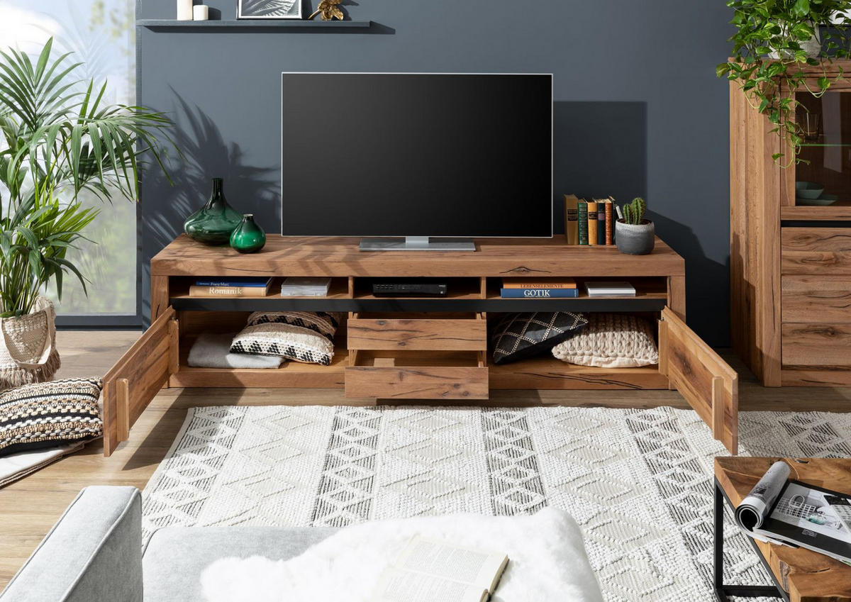 TV-BOARD Wild-/Zerreiche 220x50x55 tabacco brown geölt MONTREUX #240 - Braun, Holz (220/55/50cm) - Massivmoebel24