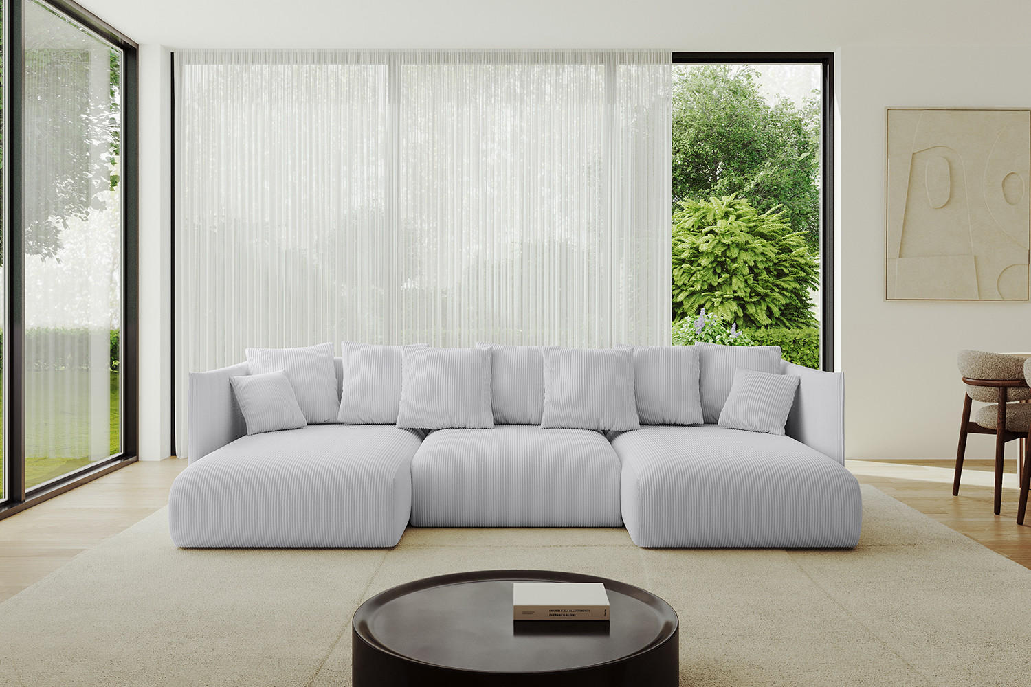 WOHNLANDSCHAFT mit Schlaffunktion und Bettkasten ONESK-U 304x165x40 Grau Cord - Grau, Holzwerkstoff/Kunststoff (304/90/165cm) - ALTDECOR