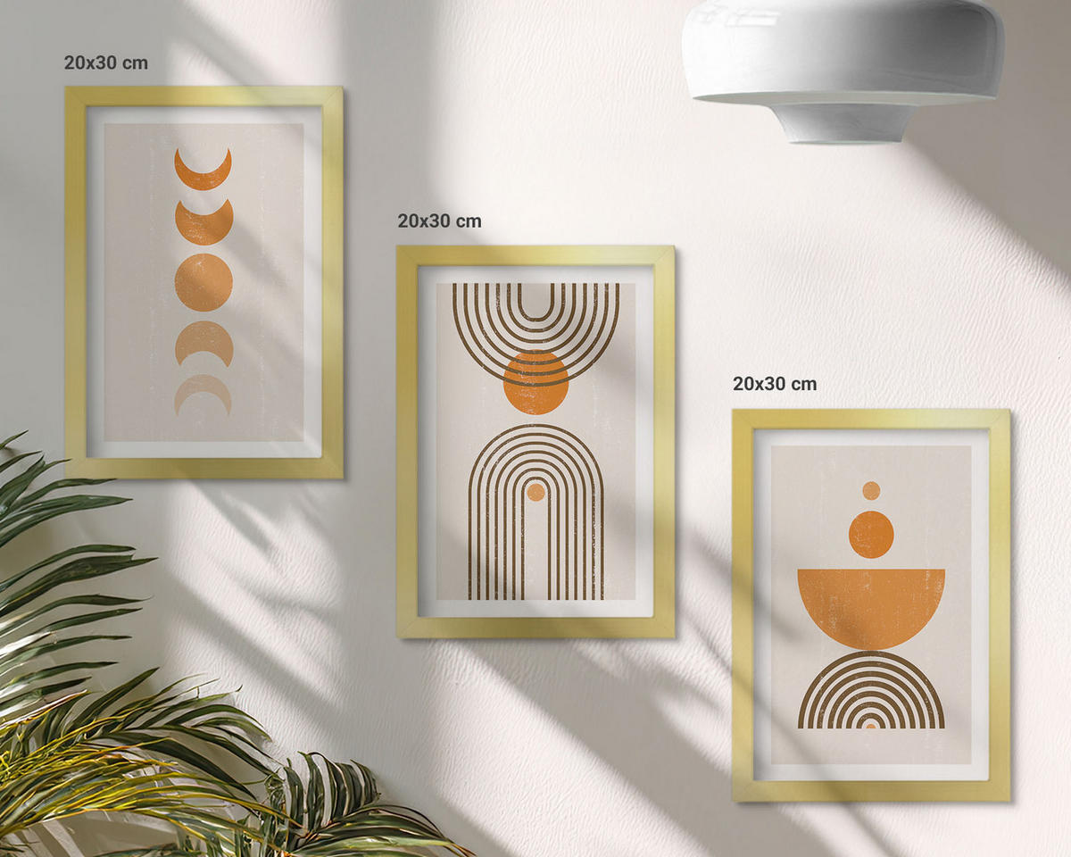 BILDER SET 3er Set - 20x30 cm Goldrahmen - Boho-minimalistische Dekorationen - Goldfarben, Kunststoff (20/30cm) - TULUP