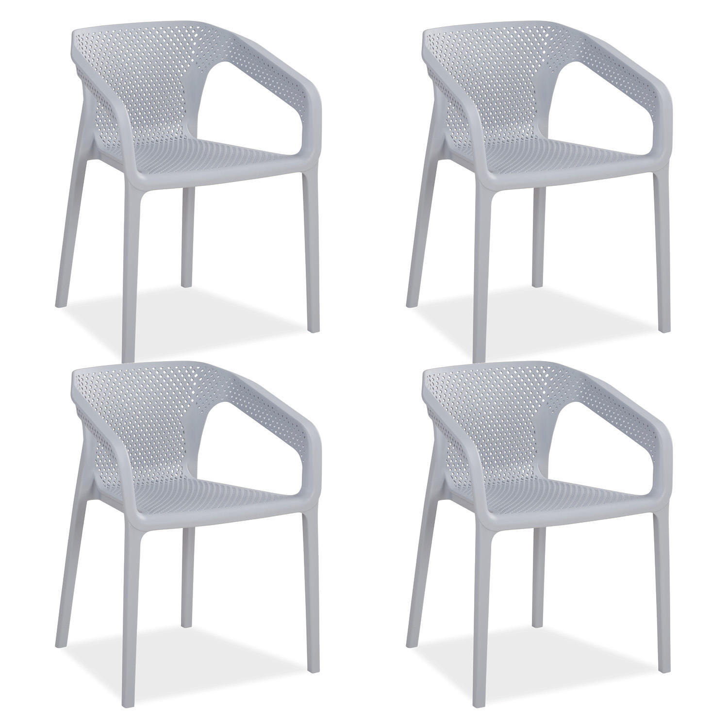 GARTENSTUHL 4er-Set Kunststoff Grau mit Armlehnen - Grau, Kunststoff (220/75/54cm) - Homestyle4u