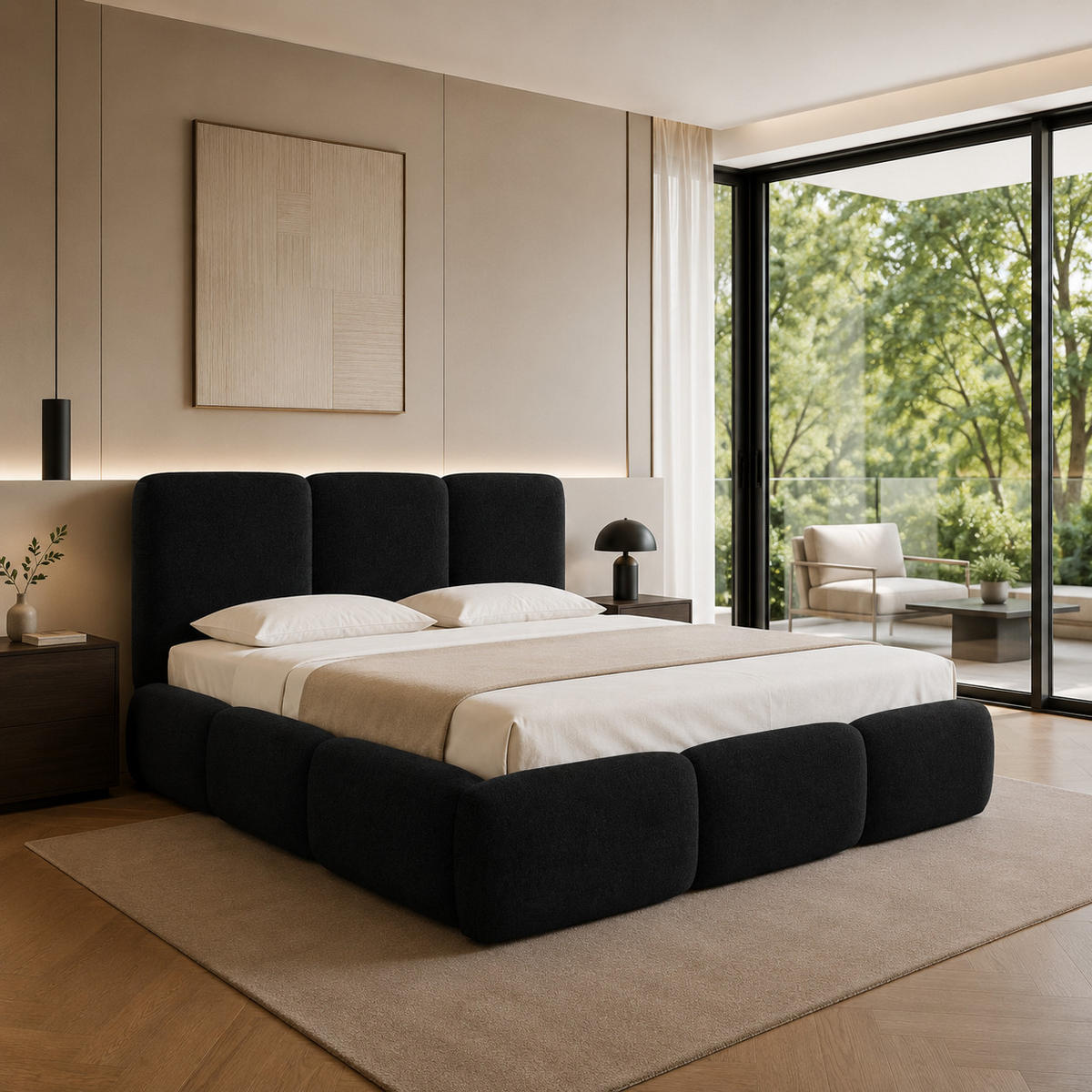 POLSTERBETT BOVA 160x200 cm mit Bettkasten,Lattenrost,Doppelbett,Boxspringbett-Optik-Schwarz - Schwarz, Holz (160/200cm) - Furnistar