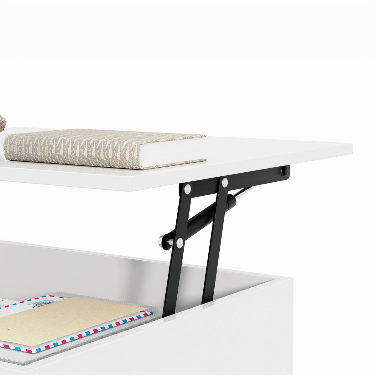COUCHTISCH 100/50 cm in Weiß aus Spanplatte mit Höhenverstellung und LED-Lichtleiste - Weiß, Holzwerkstoff (100/50/33cm) - OKMYHOME