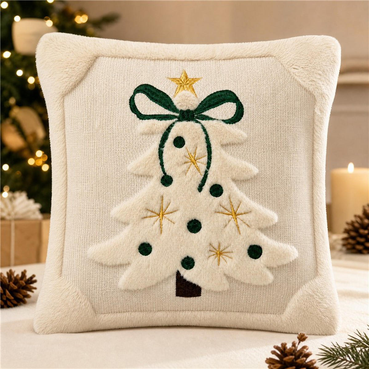 KISSENBEZUG – Weihnachtskissenbezug (Kissenfüllung nicht enthalten) – 45 x 45 cm – Beige(zwei) - Beige, Textil (45/45cm)