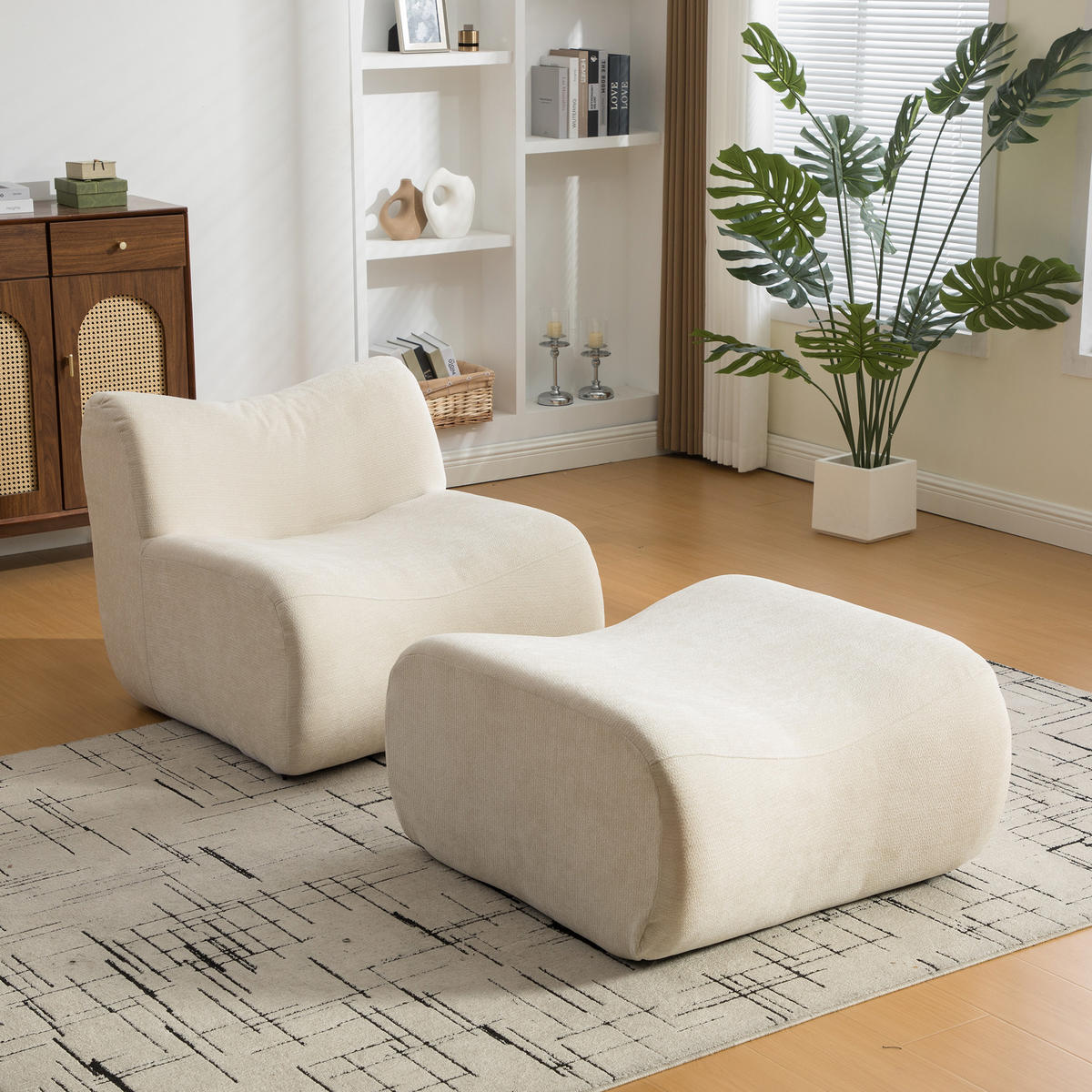 SESSEL DE-35111 mit Ottoman Beige - Beige, Textil (92/72.5/83cm) - ComfortXL