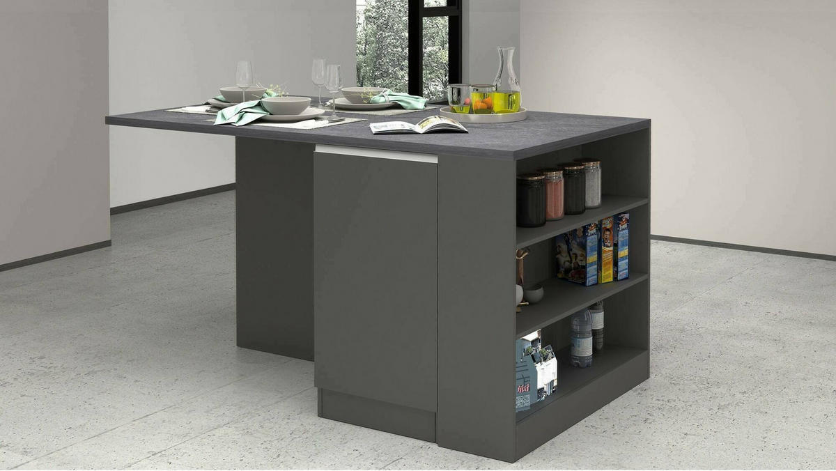 KÜCHENINSEL Anthrazit, Schiefer 90/160/90 cm - Schwarz, Holzwerkstoff (160/90/90cm) - DMORA