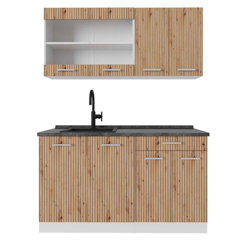 SINGLEKÜCHE R-Line Artisan Eiche/Weiß 140 cm, AP Anthrazit - Eiche Artisan/Weiß, Holzwerkstoff (140/81.6/60cm) - Vicco