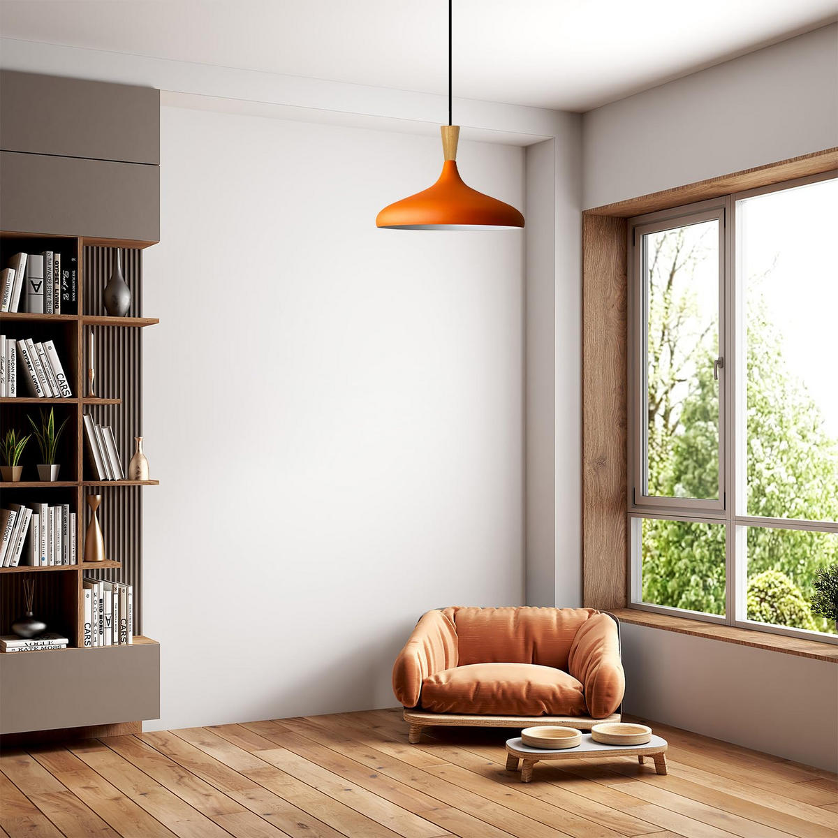PENDELLEUCHTE Champion Holz 35/30 cm - Orange, Metall (30/35/140cm) - Bamyum