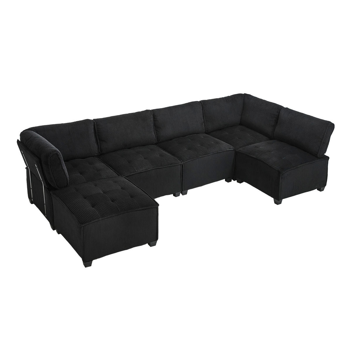 SOFA modular 308 x 154 cm Cord Black 6-Sitzer - Schwarz, Kunststoff (154/82/308cm) - Meubliv