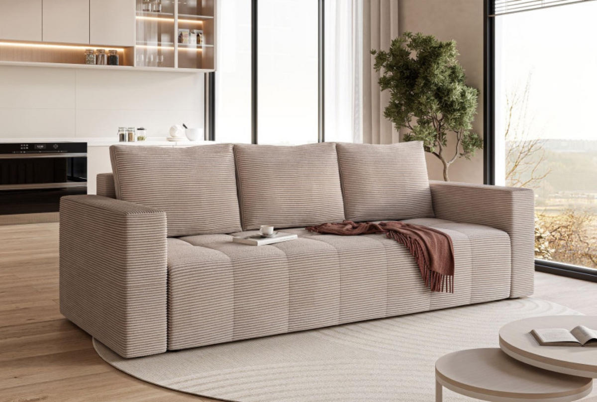 SOFA Dunkelbeige LAG Mit Schlaffunktion - Dunkelbraun/Beige, Textil (233/90/94cm) - Sepro Meble
