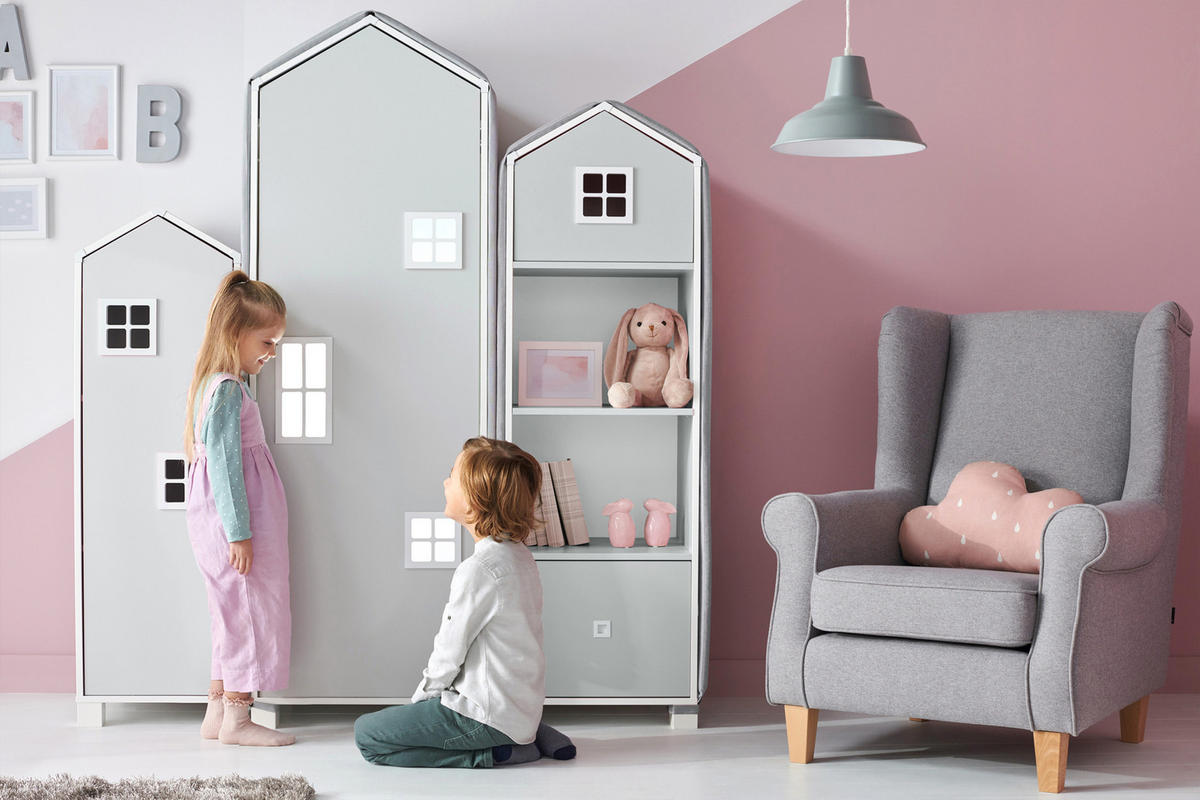 KINDERMÖBEL-SET MIRUM 4er-Set, Weiß/Grau - Weiß/Grau, Holz (40/145/45cm) - KONSIMO®