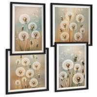 BILDER SET 4er Set - 50x50 cm & 40x60 cm Schwarzer Rahmen - Pastellfarbene Löwenzahnblüten - Schwarz, Kunststoff (50/50cm) - TULUP