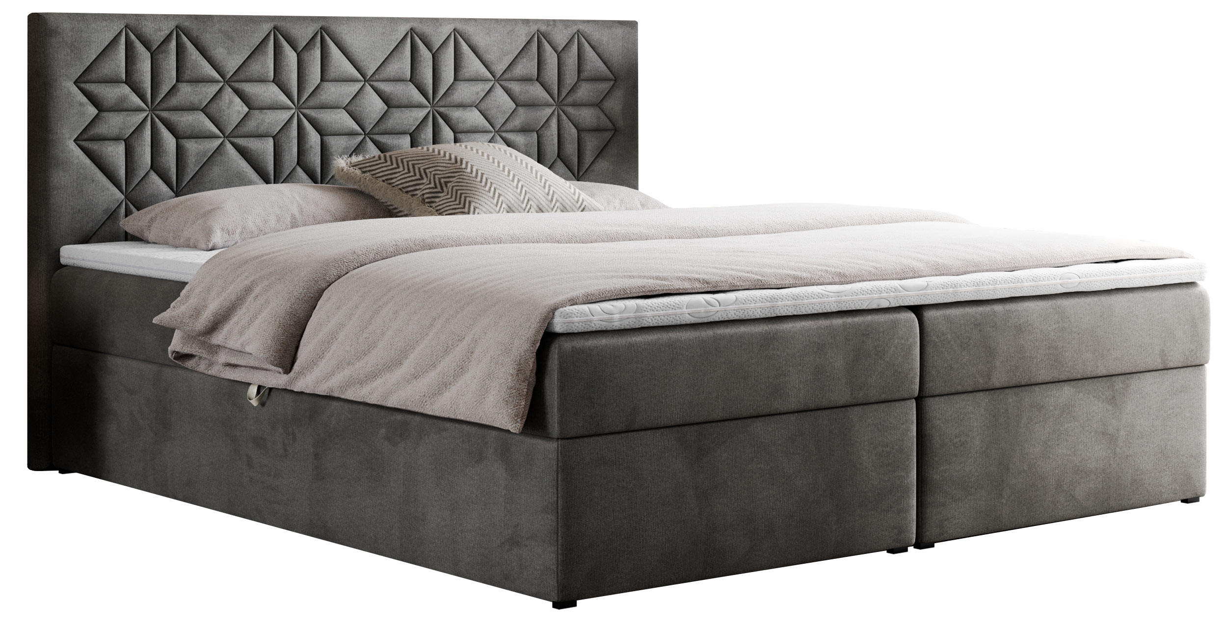 BOXBETT LEILA 180/200 Dunkelgrau Velvet - H3 - Dunkelgrau, Holz/Textil (180/200cm) - MKS