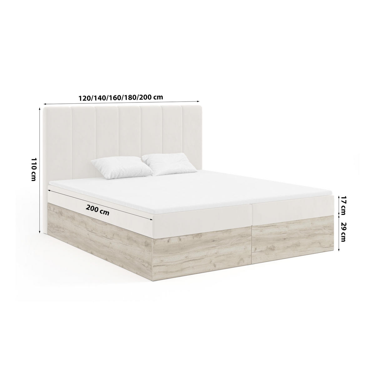 BOXBETT Doppelbett Jessen 140x200 cm Hellbeige - Beige, Textil (140/200cm) - Fedve