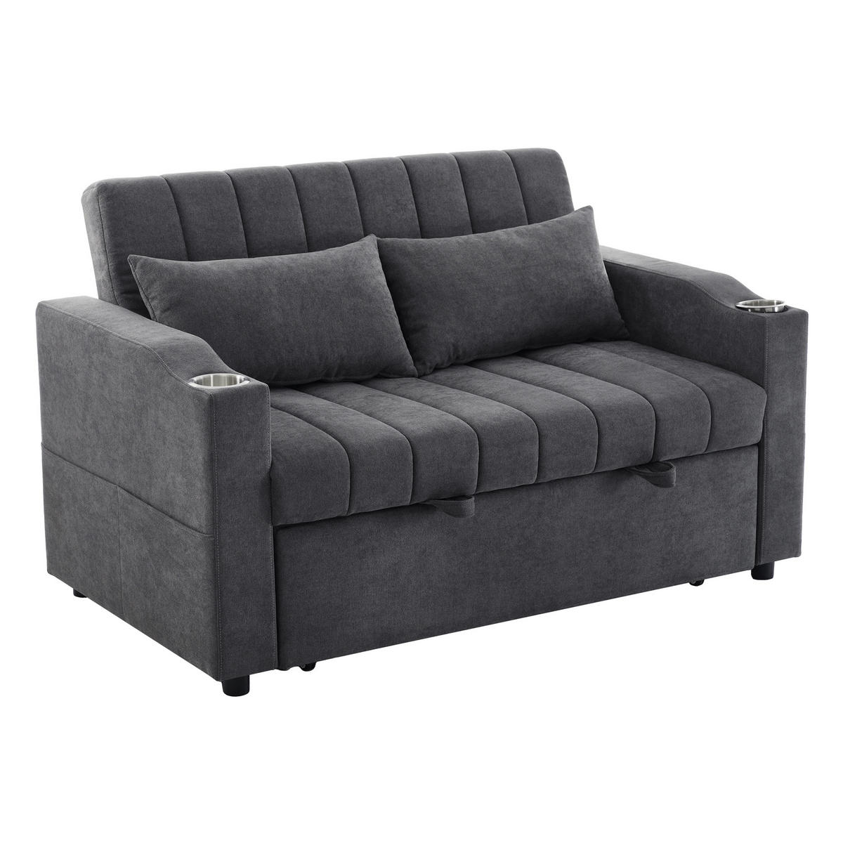 SCHLAFSOFA Multifunktional mit verstellbarer Rückenlehne und Getränkehaltern Grau Baumwolle 136/162/84 cm - Grau, Textil (136/84/162cm) - OKWISH