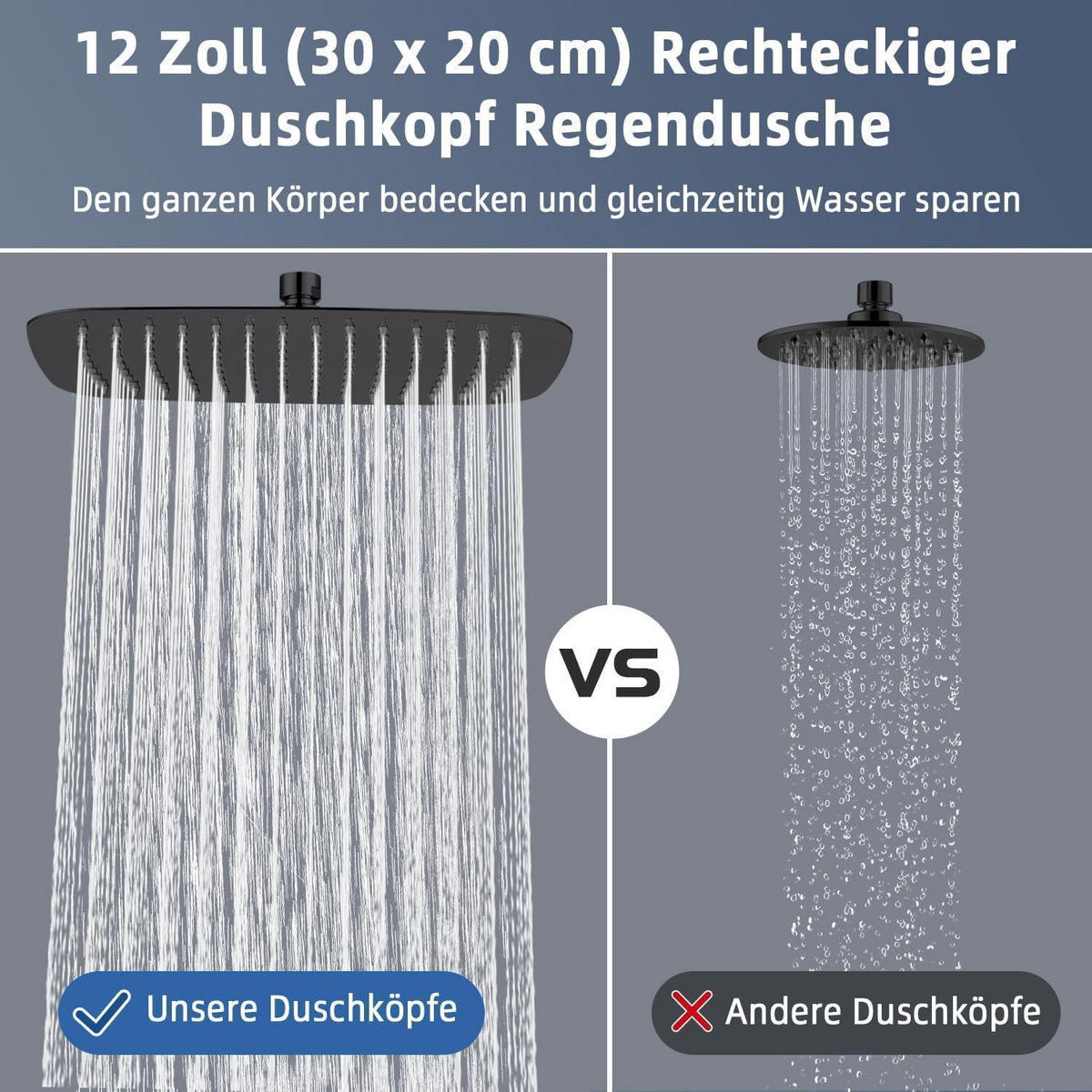 DUSCHKOPF Regendusche Edelstahl Mattschwarz 30 x 20 cm - Schwarz, Metall (20/12.7/30cm)