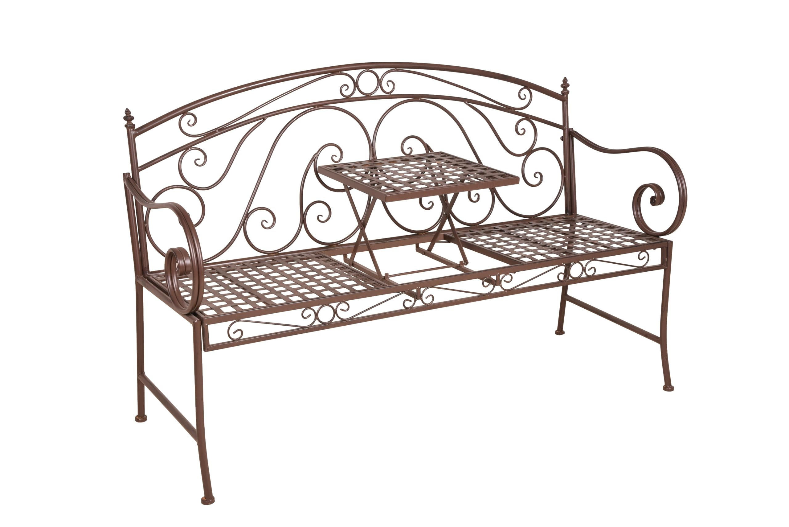 GARTENBANK Sabine hochklappbarer Tisch Terrassenbank - Braun, Metall (53/94.5/147cm) - DELUKE