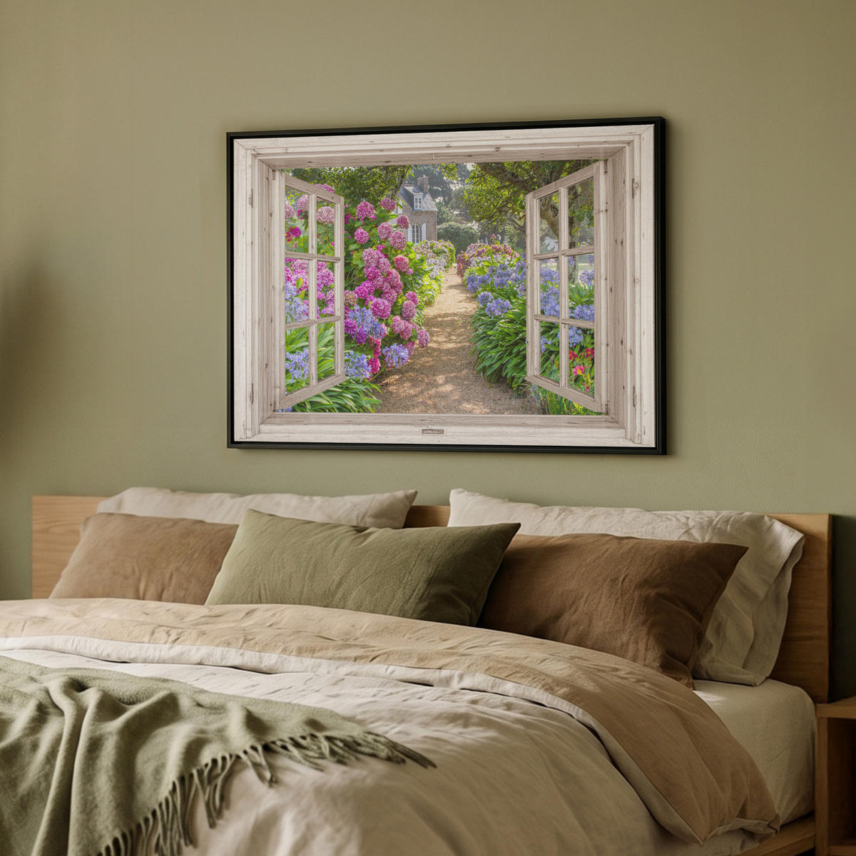 LEINWAND Bilder mit Rahmen - Hortensie - Durchsichtig - Blumen - Sommer - Lila - Weg - 70x50 - Lila, Textil (70/50cm) - MuchoWow