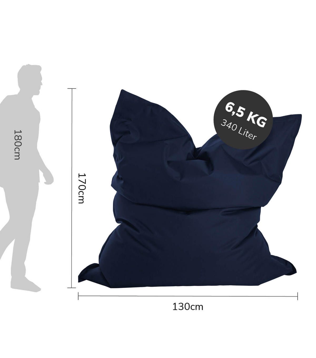 SITZSACK mit Schutzhülle Der Große - Dunkelblau, Textil (130/170/20cm) - Mokebo