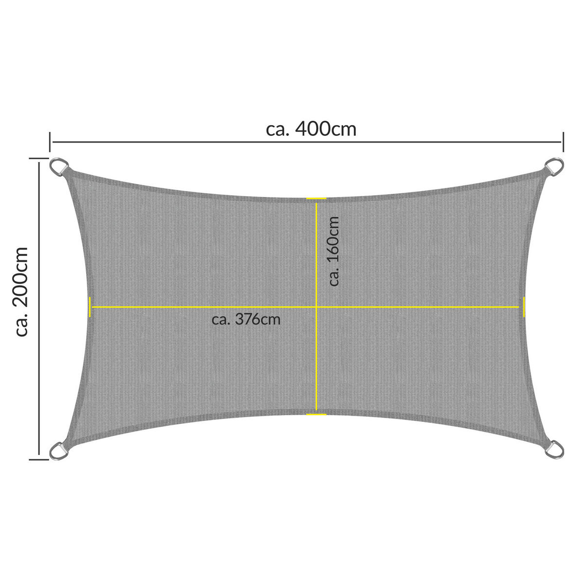 SONNENSEGEL SolVision HS9 200/400 cm rechteckig Grau HDPE - Grau, Kunststoff (400/200cm) - Sol Royal