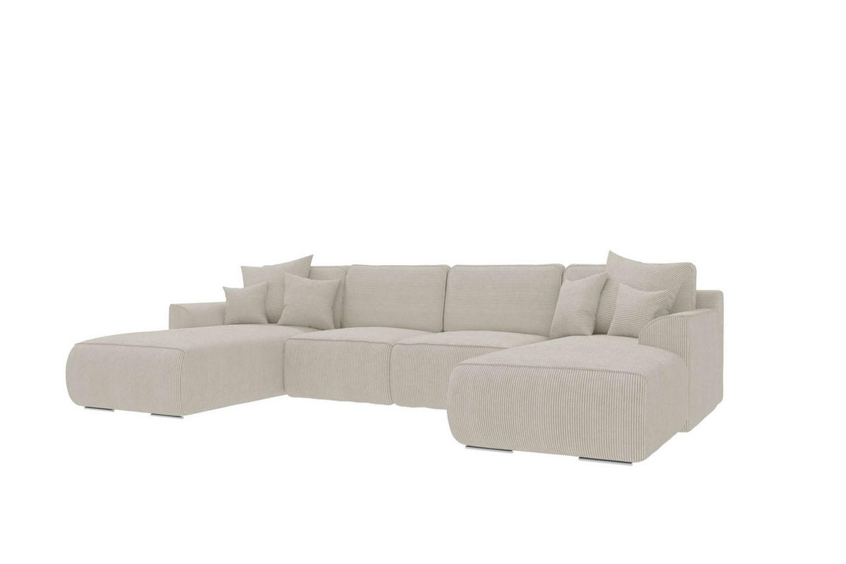 WOHNLANDSCHAFT GUSTO Cordstoff Greige inkl. Schlaffunktion - Chromfarben/Greige, Kunststoff/Textil (306/96/194cm) - 99rooms