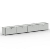 TV Board mit 4 Klappen & Schloss, Breite 302 cm, Lichtgrau - Chromfarben/Silberfarben, Metall (40/43/302.2cm) - Versee