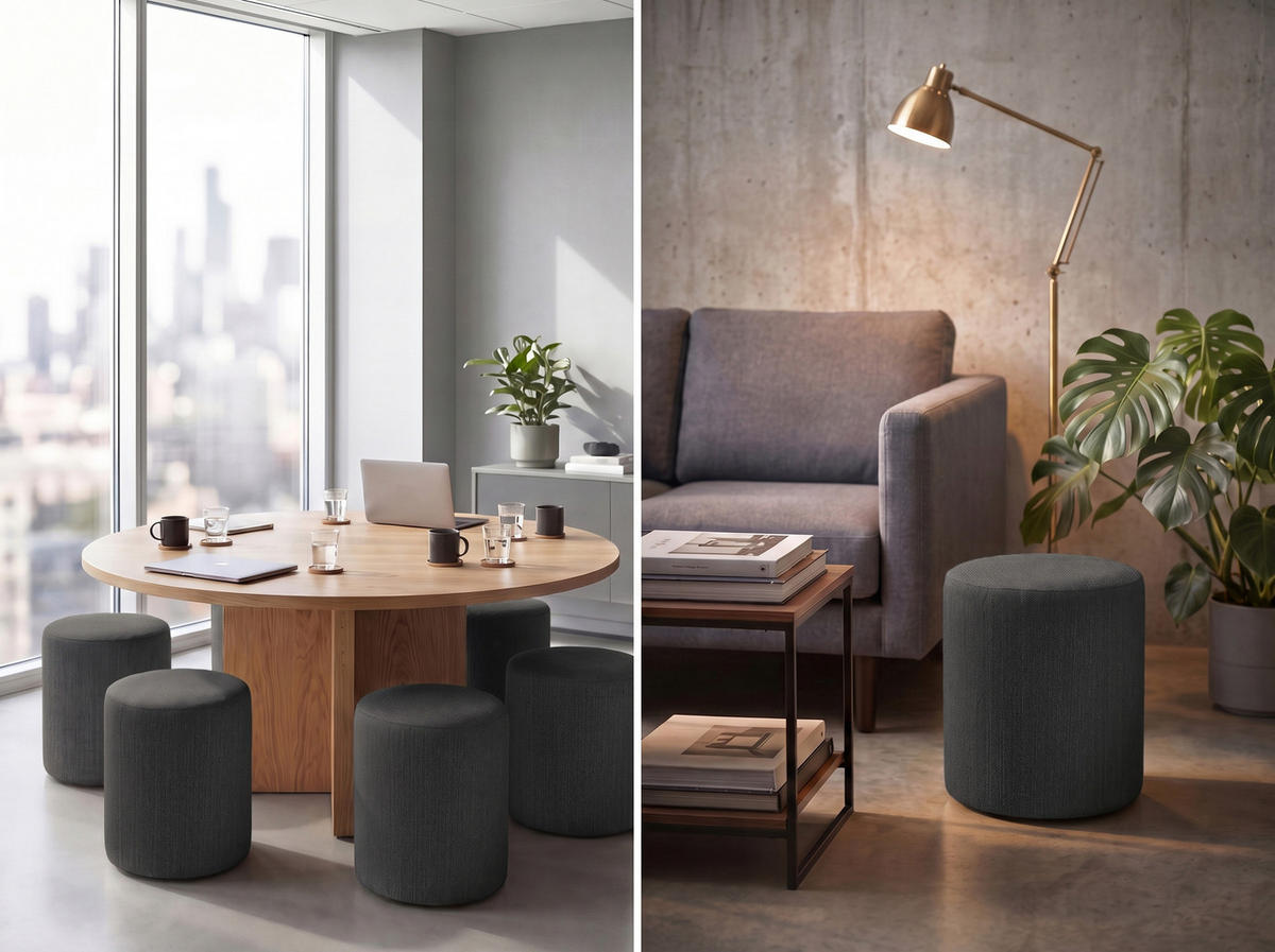 HOCKER M22 Anthrazit 41/45/41 cm rund - Dunkelgrau, Textil (41/45/41cm) - Livojo