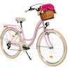 CITY-FAHRRAD Milord mit Weidenkorb, 28 Zoll, Rosa-Creme, 7-Gang - Pink/Creme, Metall (46cm) - Milordbikes