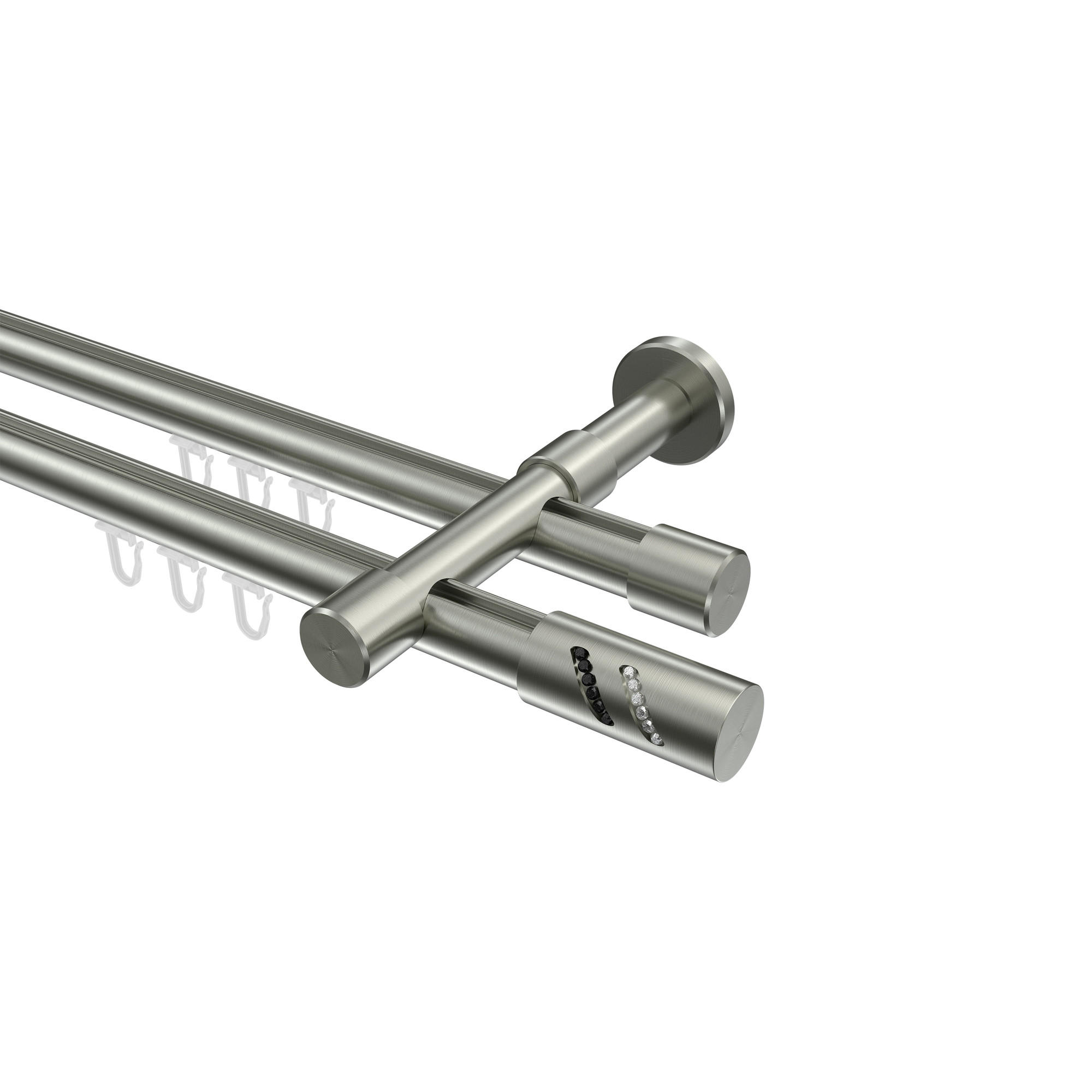 INNENLAUF-GARDINENSTANGEN-SET Prestige Zoena 180 cm, 2-läufig, 20 mm Ø Edelstahl-Optik - Edelstahlfarben, Metall (180cm) - INTERDECO