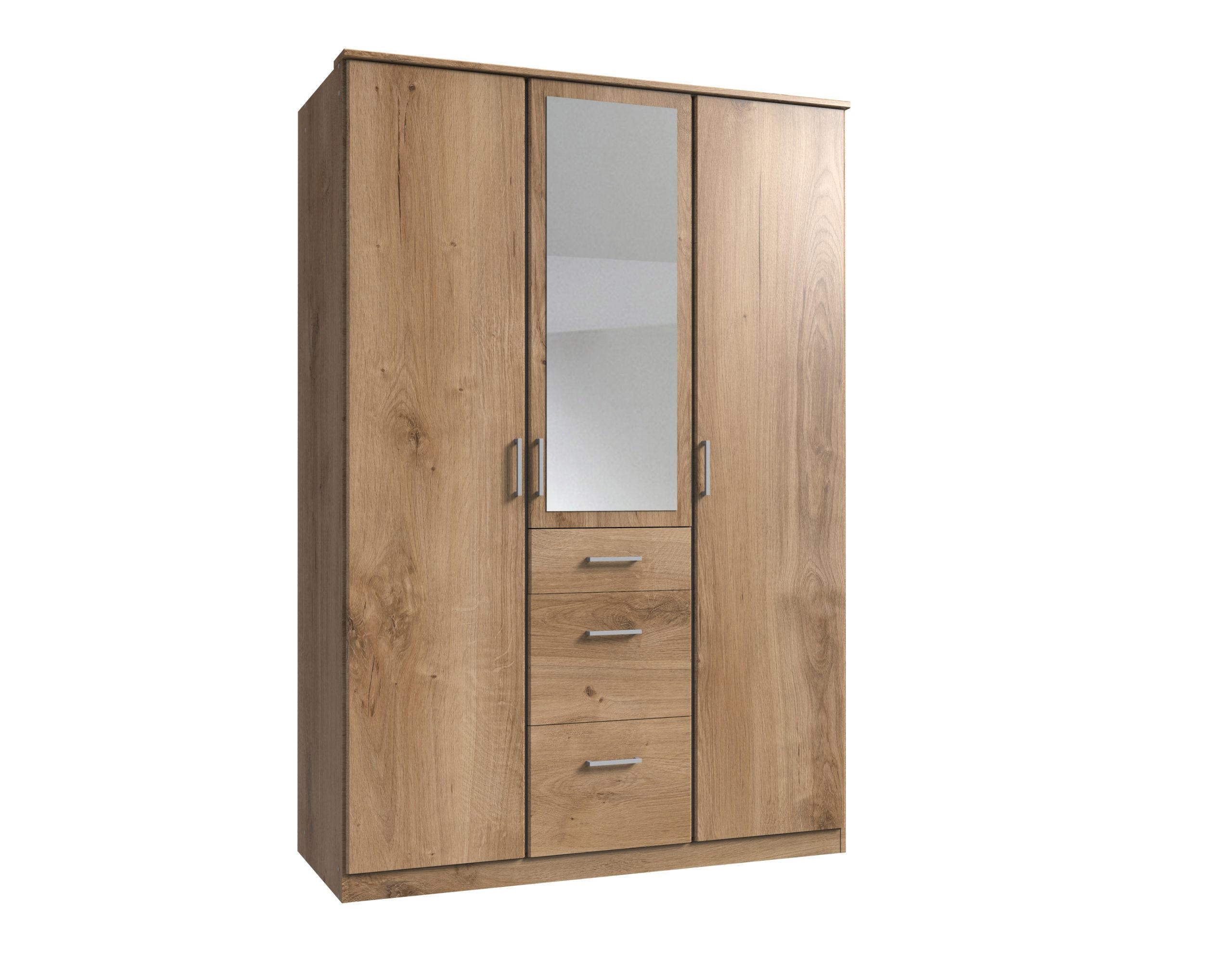 KLEIDERSCHRANK Click in Plankeneiche - Drehtürenschrank 135 cm Breite mit Spiegel - Braun, Holzwerkstoff (135/199/58cm)