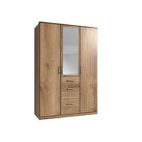 KLEIDERSCHRANK Click in Plankeneiche - Drehtürenschrank 135 cm Breite mit Spiegel - Braun, Holzwerkstoff (135/199/58cm)