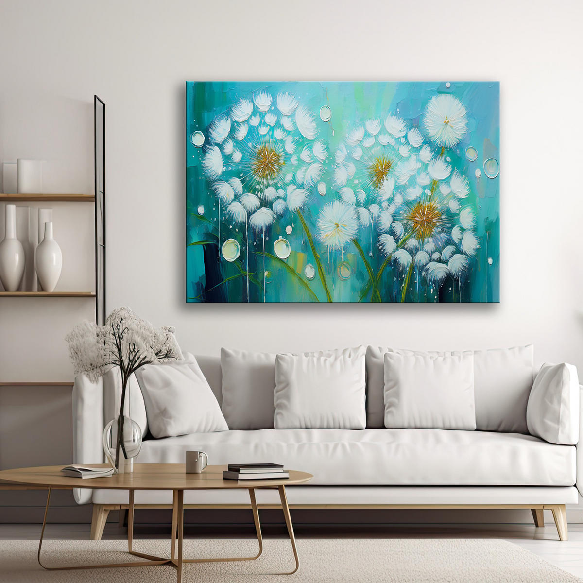 WANDBILD löwenzahn pflanzen blumen türkis - Blau, Textil (60/40cm) - Feeby