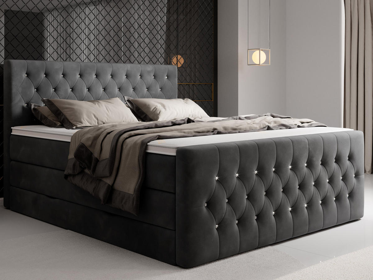 BOXSPRINGBETT Sira Anthrazit 160/200 cm H3/H4 Samt - Anthrazit, Textil (160/200cm) - wonello