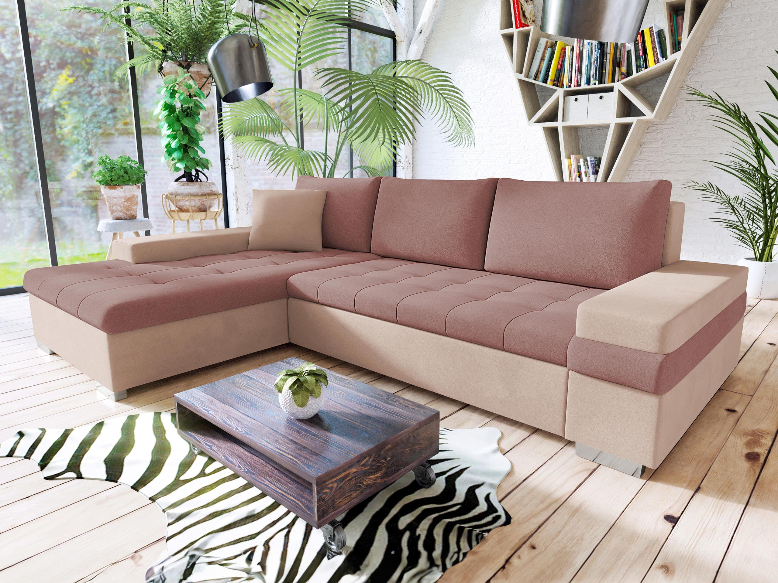 ECKSOFA Bangkok Mini - Silberfarben/Rosa, Holz/Textil (274/182cm) - MIRJAN24